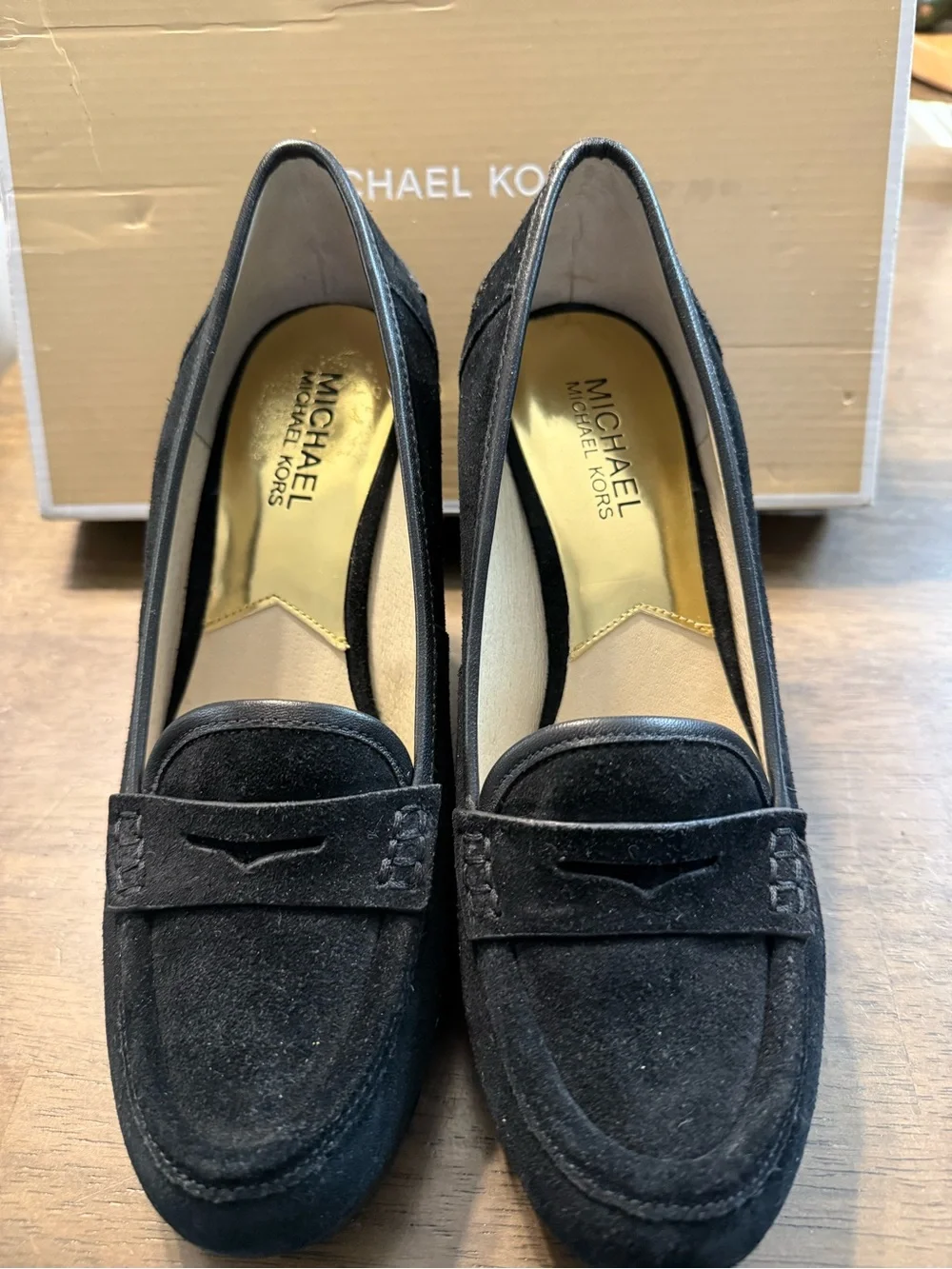 Michael Kors Black Suede Wedge Loafer Pump - Women Size 7.5